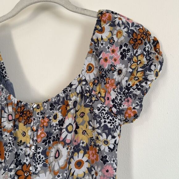 American Eagle Floral Button-Front Puff Sleeve‎ Tie-Back Mini Dress XS - Picture 6 of 13